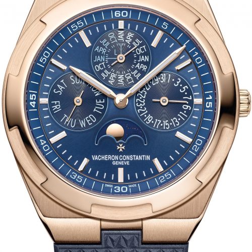 Vacheron Constantin Overseas Ewiger Kalender Ultraflach blaues Zifferblatt und Kautschukarmband Der Overseas Ewiger Kalender Ultraflach von Vacheron Constantin mit blauem Zifferblatt und Kautschukarmband.