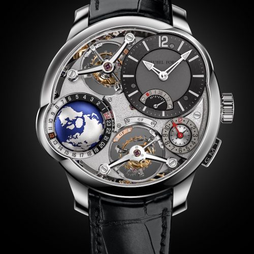 Das GMT Quadruple Tourbillon von Greubel Forsey mit seiner dreidimensionalen Erdkugel als Tag-/Nachtanzeige. Das GMT Quadruple Tourbillon von Greubel Forsey mit seiner dreidimensionalen Erdkugel als Tag-/Nachtanzeige.