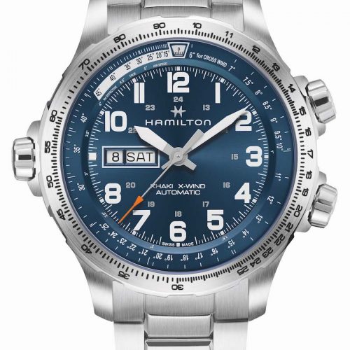 Die Khaki X-Wind Day Date von Hamilton mit Edelstahlarmband. Die Khaki X-Wind Day Date von Hamilton mit Edelstahlarmband.