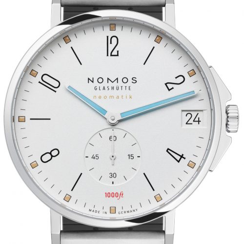 Nomos-Tangente-Sport-neomatik-42-Datum-Front Die Tangente Sport-Neomatik 42 Datum von Nomos Glashütte ist wasserdicht bis 30 Bar.