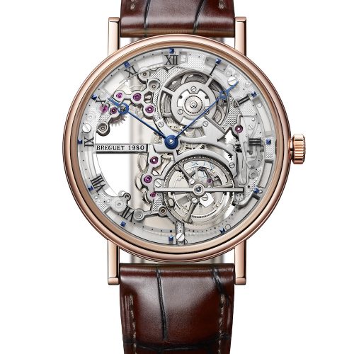 Das Classique Tourbillon Extra-Plat Squelette 5395 von Breguet mit 41 Millimeter im Durchmesser misst 7,70 Millimeter in der Höhe. Das Classique Tourbillon Extra-Plat Squelette 5395 von Breguet mit 41 Millimeter im Durchmesser misst 7,70 Millimeter in der Höhe.