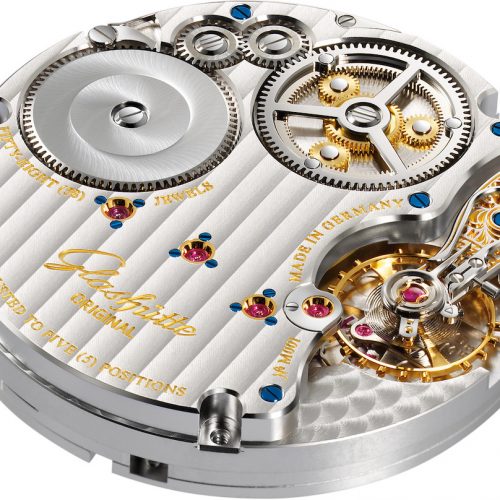 Das Handaufzugkaliber 58 von Glashütte Original besitzt eine Gangreserveanzeige und einen Sekundenstopp mit Nullstellmechanismus. Das Handaufzugkaliber 58 von Glashütte Original besitzt eine Gangreserveanzeige und einen Sekundenstopp mit Nullstellmechanismus.