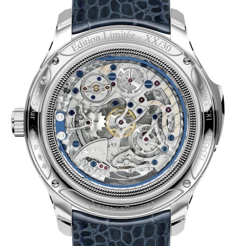 Das Kaliber 950 der Master Grande Tradition Répétition Minutes Perpetuell ist durch den Saphirglasboden sichtbar. Das Kaliber 950 der Master Grande Tradition Répétition Minutes Perpetuell ist durch den Saphirglasboden sichtbar.