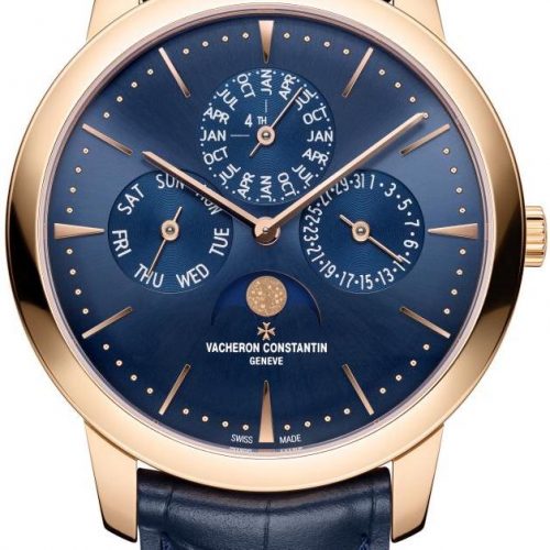 Der Patrimony Ewiger Kalender extraflach von Vacheron Constantin mit blauem Zifferblatt. Der Patrimony Ewiger Kalender extraflach von Vacheron Constantin mit blauem Zifferblatt.