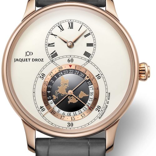 Die Rotgoldversion der Grande Seconde Dual Time mit elfenbeinfarbenem Emaille-Zifferblatt. Die Rotgoldversion der Grande Seconde Dual Time mit elfenbeinfarbenem Emaille-Zifferblatt.