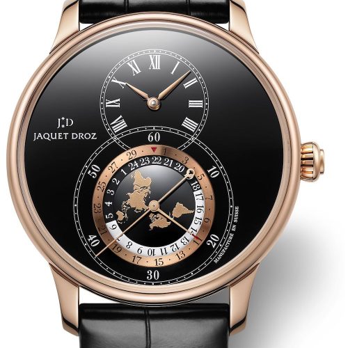 Die Rotgoldversion der Grande Seconde Dual Time mit schwarzem Emaille-Zifferblatt. Die Rotgoldversion der Grande Seconde Dual Time mit schwarzem Emaille-Zifferblatt.