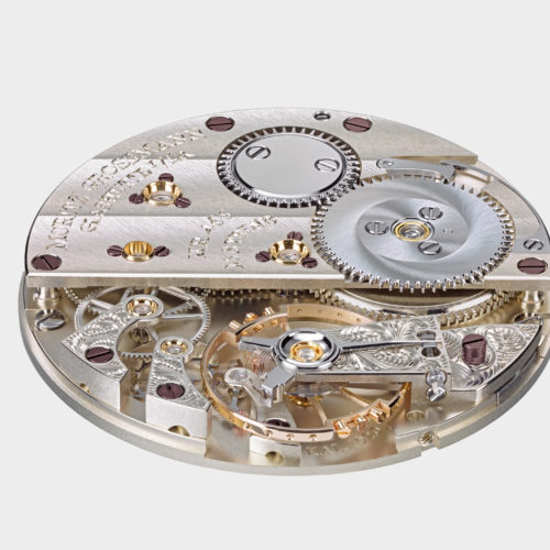 Das Handaufzugkaliber 102.0 von Moritz Grossmann mit 3/5-Platine. Das Handaufzugkaliber 102.0 von Moritz Grossmann mit 3/5-Platine.