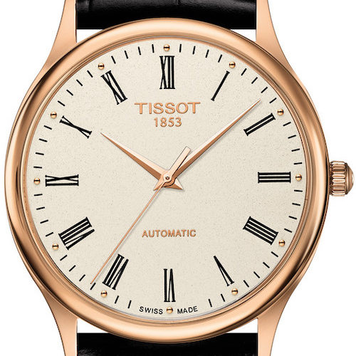 Die Rosé-Goldversion mit hellem Blatt und römischer Bezifferung. Die Rosé-Goldversion mit hellem Blatt und römischer Bezifferung.