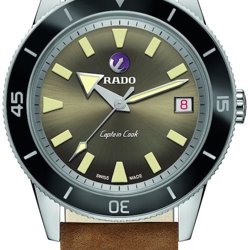 Die Rado Captain Cook im 39-Millimeter-Edelstahlgehäuse mit Lederband. Die Rado Captain Cook im 39-Millimeter-Edelstahlgehäuse mit Lederband.