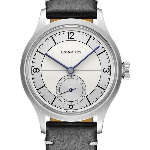 Die Heritage Classicvon Longines mit schwarzem Lederband. Die Heritage Classicvon Longines mit schwarzem Lederband.