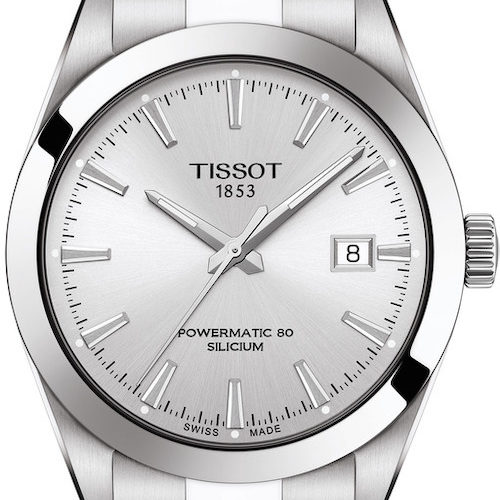 Die Tissot Gentleman Powermatic mit weißem Zifferblatt und Edelstahlband. Die Tissot Gentleman Powermatic mit weißem Zifferblatt und Edelstahlband.