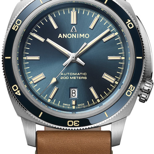 Die Nautilo Heritage von Anonimo mit blauem Zifferblatt mit Sonnenschliff. Die Nautilo Heritage von Anonimo mit blauem Zifferblatt mit Sonnenschliff.