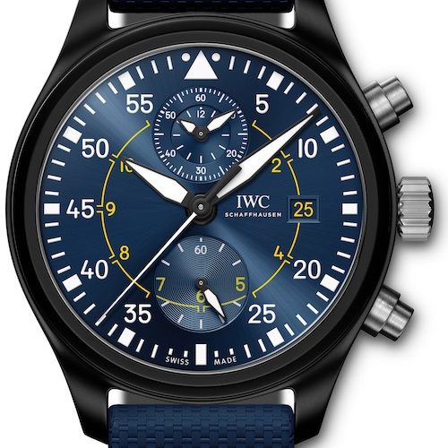 Das IWC Manufakturkaliber 89361 zeigt die gestoppten Stunden und Minuten auf einem gemeinsamen Hilfszifferblatt bei zwölf Uhr an. Das IWC Manufakturkaliber 89361 zeigt die gestoppten Stunden und Minuten auf einem gemeinsamen Hilfszifferblatt bei zwölf Uhr an.