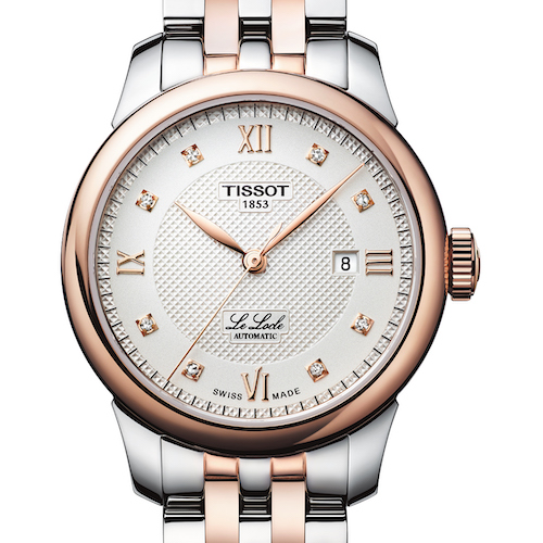 Die Tissot Le Locle Lady in roségoldener PVD-Beschichtung und acht Diamantindizes. <em>690 Euro</em> Die Tissot Le Locle Lady in roségoldener PVD-Beschichtung und acht Diamantindizes. 690 Euro