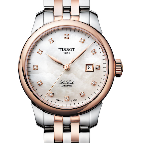 Die Tissot Le Locle Lady in roségoldener PVD-Beschichtung und zwölf Diamantindizes. <em>750 Euro</em> Die Tissot Le Locle Lady in roségoldener PVD-Beschichtung und zwölf Diamantindizes. 750 Euro