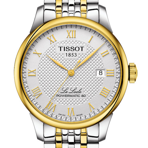 Die Tissot Le Locle Gent in Edelstahl mit gelbgoldfarbener PVD-Beschichtung ohne Diamanten. <em>595 Euro.</em> Die Tissot Le Locle Gent in Edelstahl mit gelbgoldfarbener PVD-Beschichtung ohne Diamanten. 595 Euro.
