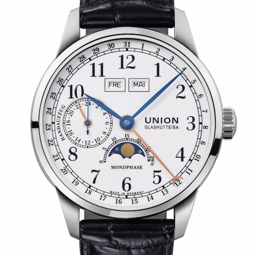 Die Johannes Dürrstein Mondphase bietet eine Tages-und Datumsanzeige in kleinen Fenstern bei zwölf Uhr. Die Johannes Dürrstein Mondphase bietet eine Tages-und Datumsanzeige in kleinen Fenstern bei zwölf Uhr.