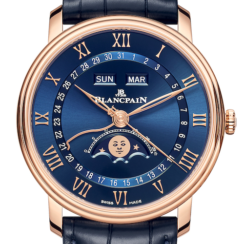 Die Villeret Quantième Complet von Blancpain mit nachtblauem Zifferblatt. Die Villeret Quantième Complet von Blancpain mit nachtblauem Zifferblatt.