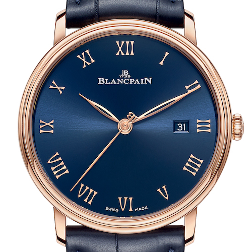 Die Villeret Ultra Plat in 18K Rotgold mit nachtblauem Zifferblatt von Blancpain. Die Villeret Ultra Plat in 18K Rotgold mit nachtblauem Zifferblatt von Blancpain.