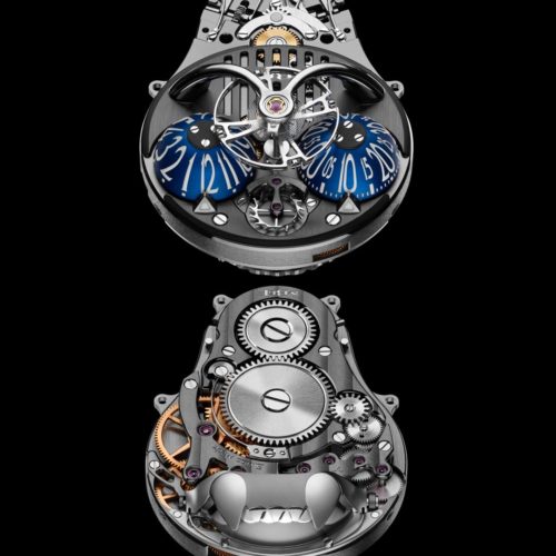 Das Handaufzugwerk ist eine Eigenkonstruktion von MB & F. Das Handaufzugwerk ist eine Eigenkonstruktion von MB & F.
