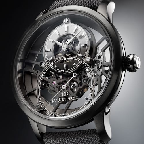 Erstmals setzt Jaquet Droz Plasmakeramik bei seinen Modellen ein. Erstmals setzt Jaquet Droz Plasmakeramik bei seinen Modellen ein.