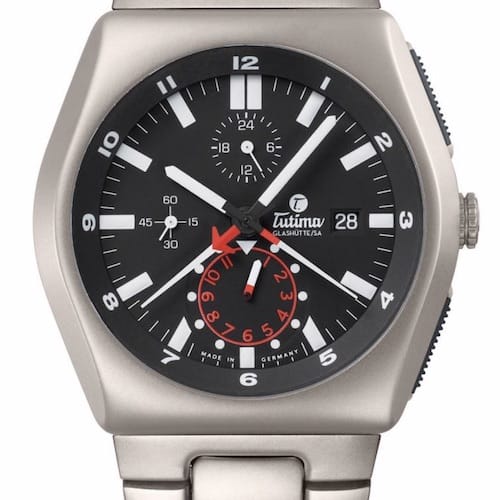 Der M2 Chronograph von Tutima Glashütte mit Minutenzähler aus der Zifferblattmitte. Der M2 Chronograph von Tutima Glashütte mit Minutenzähler aus der Zifferblattmitte.