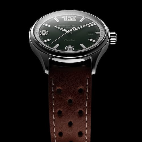 Frederique-Constant-Vintage-Rally-Healey-Automatic-Racing-Green-Front Die Edelstahlversion mit dem Zifferblatt in British Racing Green.