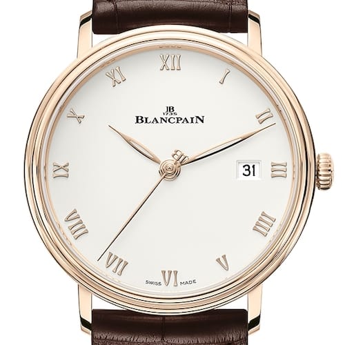 Die Rotgoldversion der Blancpain Villeret Ultraplate besitzt ein opalinfarbenes Zifferblatt. Die Rotgoldversion der Blancpain Villeret Ultraplate besitzt ein opalinfarbenes Zifferblatt.