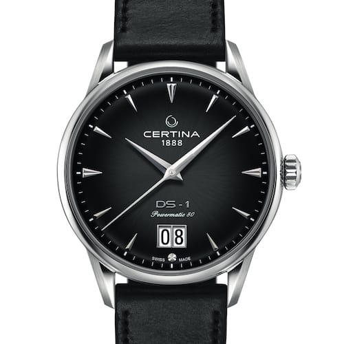 Das silbergraue Zifferblatt geht zur Mitte hin nach Anthrazit über. Das silbergraue Zifferblatt geht zur Mitte hin nach Anthrazit über.