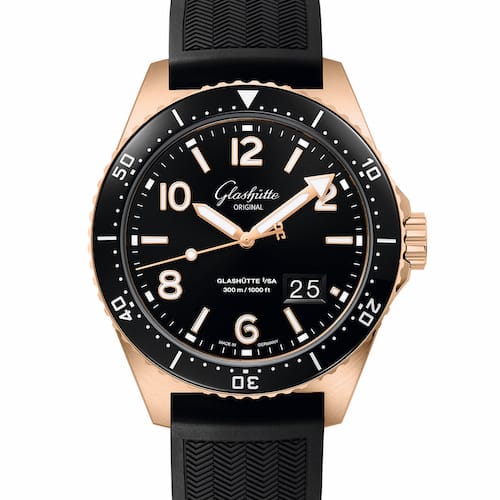 Glashuette-Original-SeaQ-Panoramadatum-Gold-36-13-03-90-33-Front Die Glashütte Original SeaQ Panoramadatum in Rotgold ist wasserdicht bis 30 Bar.