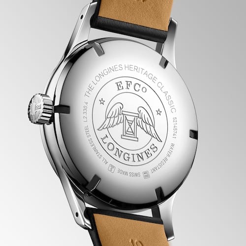 Longines-Heritage-Classics-Tuxedo-1592898468-L2.330.4.93.0-Boden Die Longines Heritage Classics Tuxedo ist wasserdicht bis drei Bar.