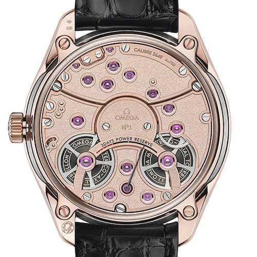 Omega-De-Ville-Tourbillon-Master-Chronometer-529.53.43.22.01.001-Boden Das Handaufzugwerk Calibre 2640 besitzt eine Gangreserveanzeige und eine Gangdauer von 72 Stunden.