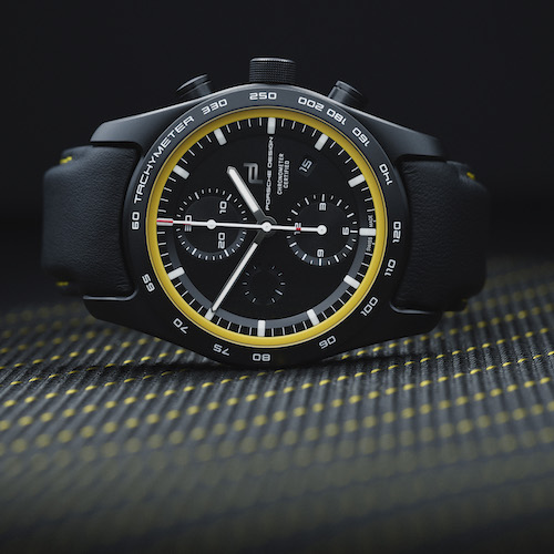 Porsche-Design-Custom-built-Timepieces-911-gelbes-Muster Die Auswahl an Materialien ermöglicht bis zu 1,5 Millionen Kombinationen.