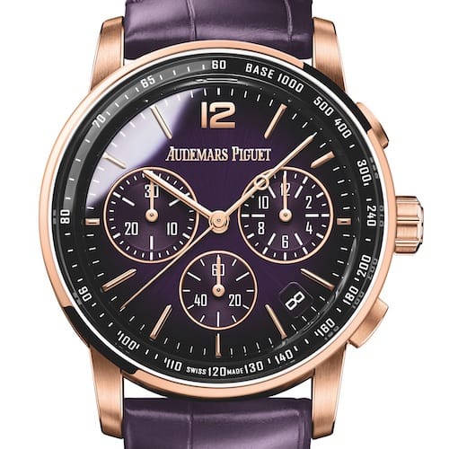 Audemars Piguet Code 59.11 26393OR-OO-A616CR-01 Der Chronograph Code 59.11 von Audemars Piguet in Roségold mit violettem Blatt.