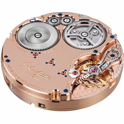 Glashuette-Original-Senator-Chronometer-Calibre-58-03 Das Handaufzugkaliber 58-03 wird zunächst anreibeversilbert und anschließend rosévergoldet.