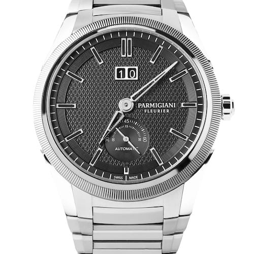 Parmigiani-Tonda-GT-Black-Stahlband Die Tonda GT im Edelstahlgehäuse mit Edelstahlarmband.