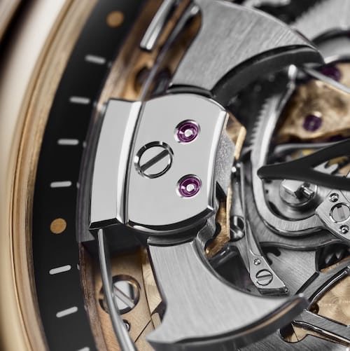 Patek Philippe Minutenrepetition 5303R-01 Tonhaemmerchen Die Tonfedern und die Hämmerchen sind von der Vorderseite aus sichtbar.