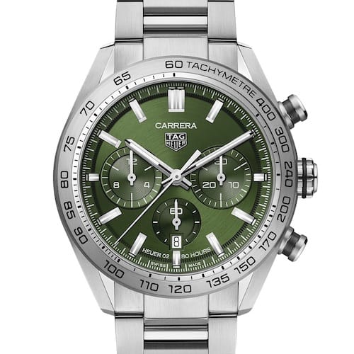 TAG-Heuer-Carrera-CBN2A10.BA0643-gruenes-ZB-Front Die Edelstahlbänder besitzen eine Faltschließe mit Sicherheitsdrücker.