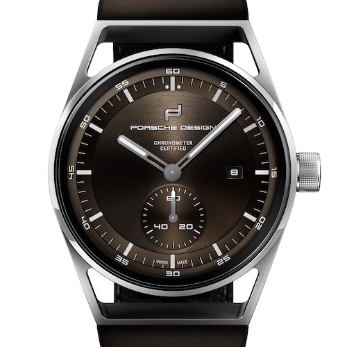 Porsche-Design-Chronometer-Braun-Soldat Die kleine Sekunde bei sechs Uhr entspricht dem Design der Zeitanzeige im neuen Panamera.