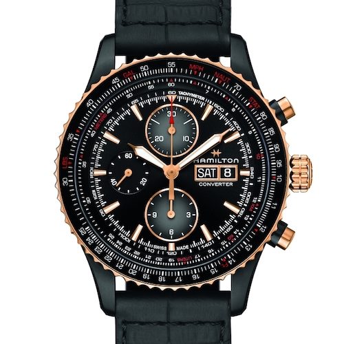 Hamilton-Khaki-Aviation-Converter-Auto-Chrono-Rosegold-Kalbsleder-H76736730 Schwarzer Khaki-Aviation-Chronograph