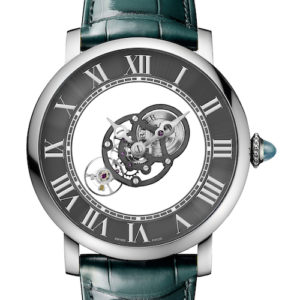 Das skelettierte Uhrwerk betont den filigranen Mechanismus des Tourbillons.