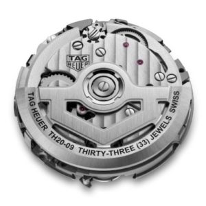 Das Chronographenwerk TH20-09 mit Schaltrad besitzt zusätzlich ein Tourbillon und zieht beidseitig auf.