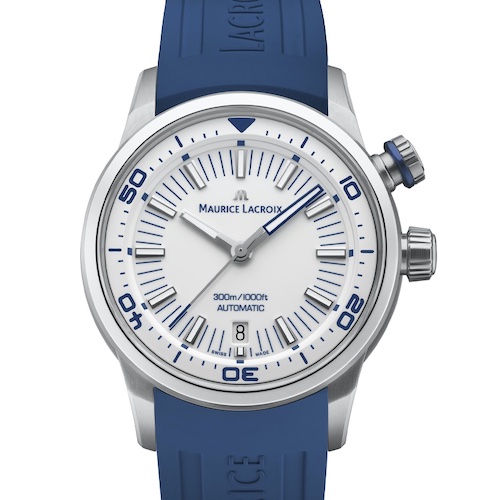 Maurice Lacroix Pontos S Diver Weiss PT6248-SS00L-130-4 blauer Kautschuk Die Maurice Lacroix Pontos S Diver mit weiß lackiertem Zifferblatt.