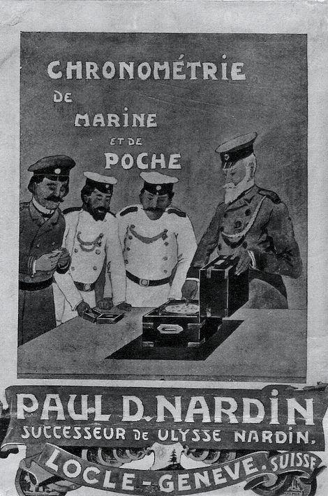 Ulysse Nardin Werbeplakat_um_1920_Taschenuhren und Marinechronometer Ulysse Nardin fertigte Taschenuhren und Marinechronometer für die amerikanische Marine.