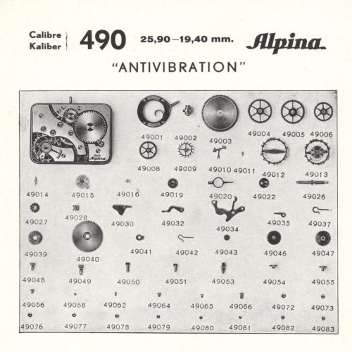 Alpina Calibre 490 Einzelteile Das Eratzteilverzeichnis des historischen Alpina Calibres 490.