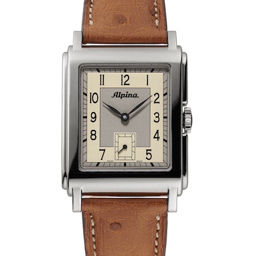 Alpina AL 490SA3C10 Front Die neue Alpiner Heritage Carrée mit silbernem Zifferblatt und Gehäuse.