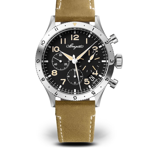 Breguet Type XX Front Kalbsleder Zum Lieferumfang der Breguet Type XX gehört auch ein Kalbslederarmband.