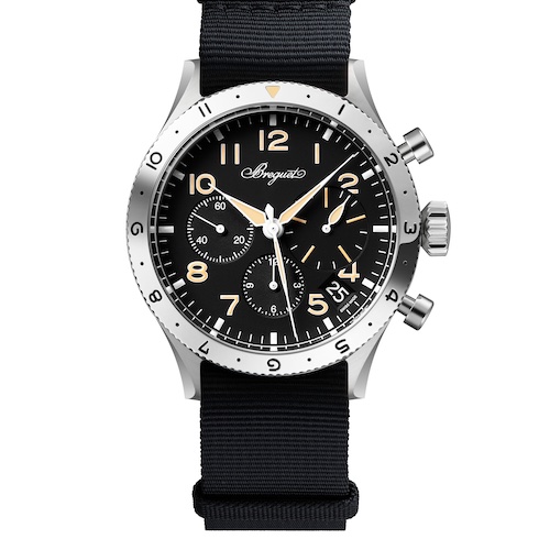 Breguet Type XX Front NATO Der Breguet Type XX Flyback-Chronograph an einem NATO-Band.
