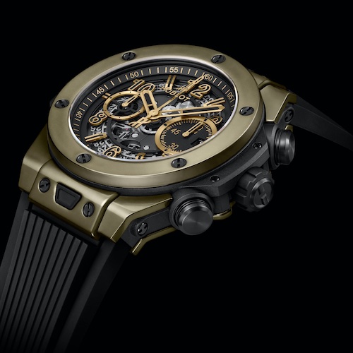 Hublot Big Bang Unico Full Magic Gold 421.MX.1130.RX Das Sandwich-Gehäuse besteht aus Magic Gold, einer Kombination aus Gold und Keramik.