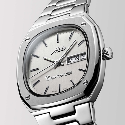 Mido im TV-Format von 1980 Auch 1980 ließ Mido das TV-Format in diesem Modell mit sichtbaren Schrauben aufleben.